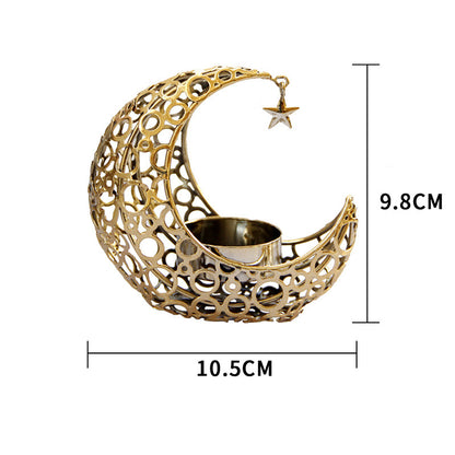 Luxury Crescent Moon Star Black Gold Metal Candle Holder Christmas Home Decor