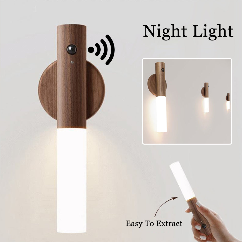 Smarte Aufladbare Holz LED Wandleuchten Magneticsh Kabellos Abnehmbar Nachlicht Flurlicht Treppenlicht Wandlampe Regalleuchte USB Bewegungssensor