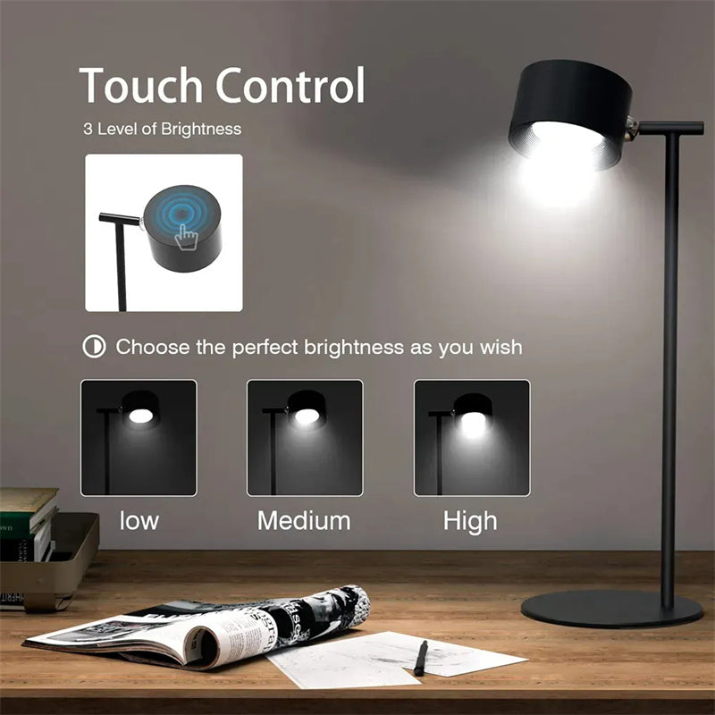 Magnet LED wiederaufladbare Lampe mit Touch Control USB Aufladung Tischlampe Wandlampe 360 Grad Drehbar Schnurlose Schreibtisch Leuchte Heim Schlafzimmer Nachtlicht