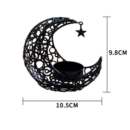 Luxury Crescent Moon Star Black Gold Metal Candle Holder Christmas Home Decor